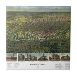 Antike Karte von Houston, Texas mit Fluss Buffalo Fliese