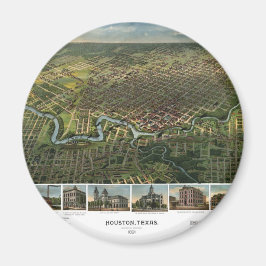 Antike Karte von Houston, Texas mit Fluss Buffalo Magnet