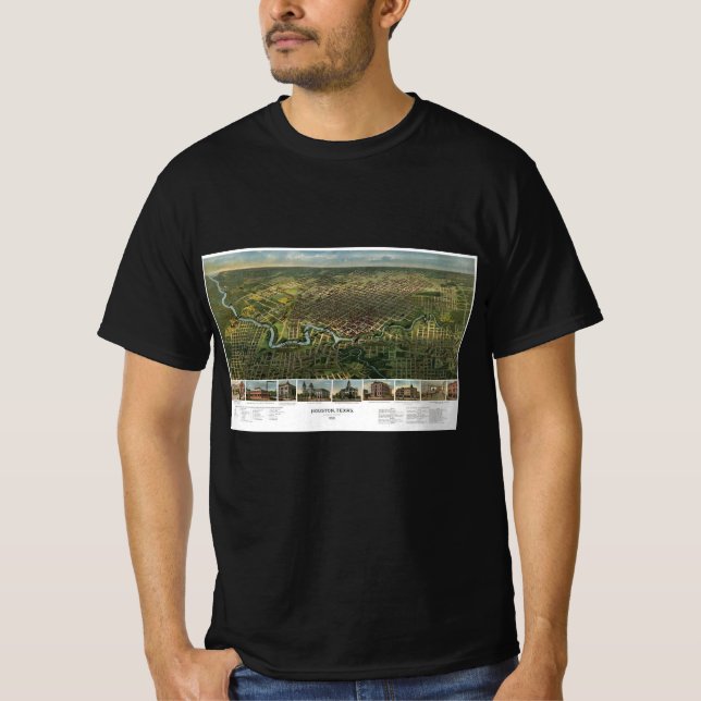 Antike Karte von Houston, Texas mit Fluss Buffalo T-Shirt (Vorderseite)