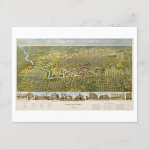 Antike Karte von Houston, Texas, Postkarte von 189