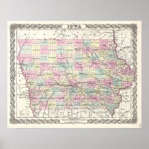 Antike Karte von Iowa Vintage-Dekor Poster