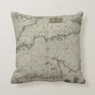 Antike Karte von Kanal, 1666 (Farbstich) Kissen