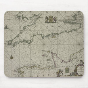 Antike Karte von Kanal, 1666 (Farbstich) Mousepad