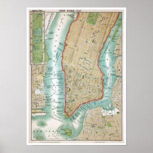 Antike Karte von Lower Manhattan und Central Park Poster