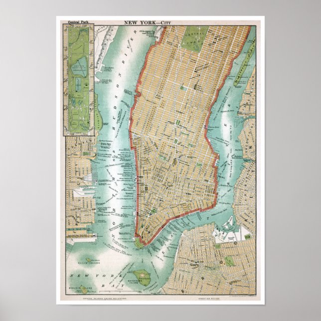Antike Karte von Lower Manhattan und Central Park Poster (Vorne)