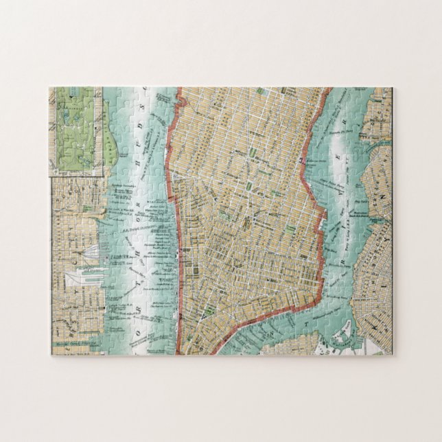 Antike Karte von Lower Manhattan und von Central Puzzle (Horizontal)