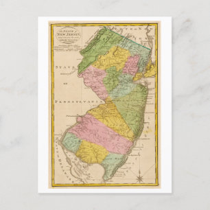 Antike Karte von New Jersey von 1815 als Postkarte
