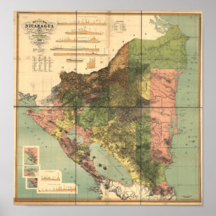 Antike Karte von Nicaragua 1898 Poster