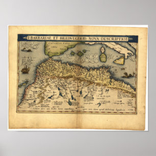 Antike Karte von Nordafrika ORTELIUS ATLAS 1570 A. Poster