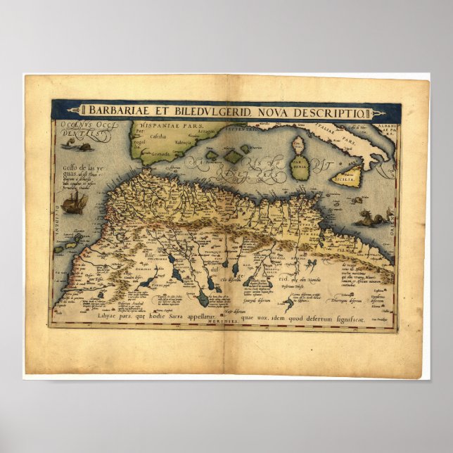 Antike Karte von Nordafrika ORTELIUS ATLAS 1570 A. Poster (Vorne)
