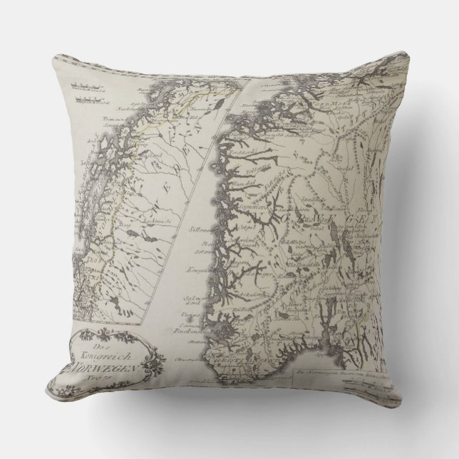 Antike Karte von Norwegen Kissen (Vorderseite)