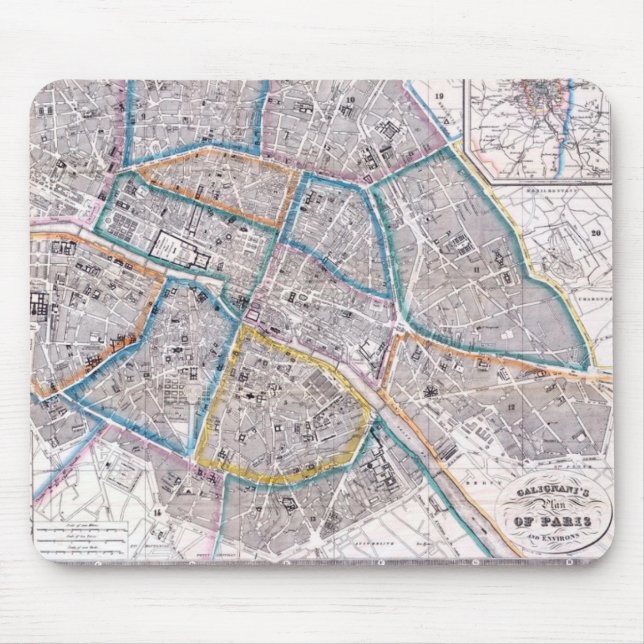 Antike Karte von Paris Mousepad (Vorne)