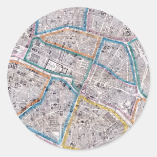 Antike Karte von Paris Runder Aufkleber