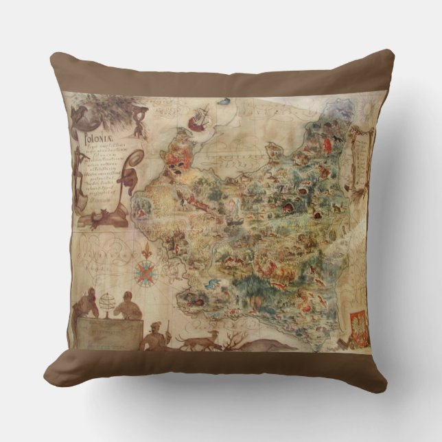 ANTIKE KARTE VON POLEN-KISSEN KISSEN (Vorderseite)