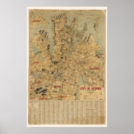 Antike Karte von Sydney Australien Poster
