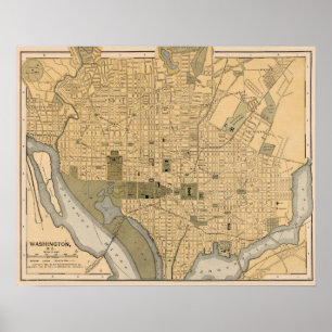 Antike Karte von Washington DC Poster