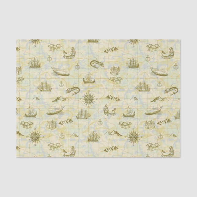 Antike Karten-Seeungeheuer-Schiffs-nautischanker Seidenpapier (Vorderseite)