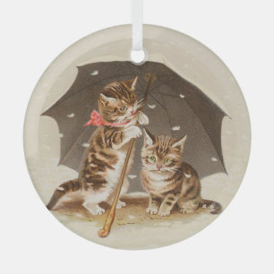 Antike Kätzchen unter einem Regenschirm - Antike K Ornament Aus Glas