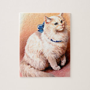 Antike Katze mit blauem Band Puzzle