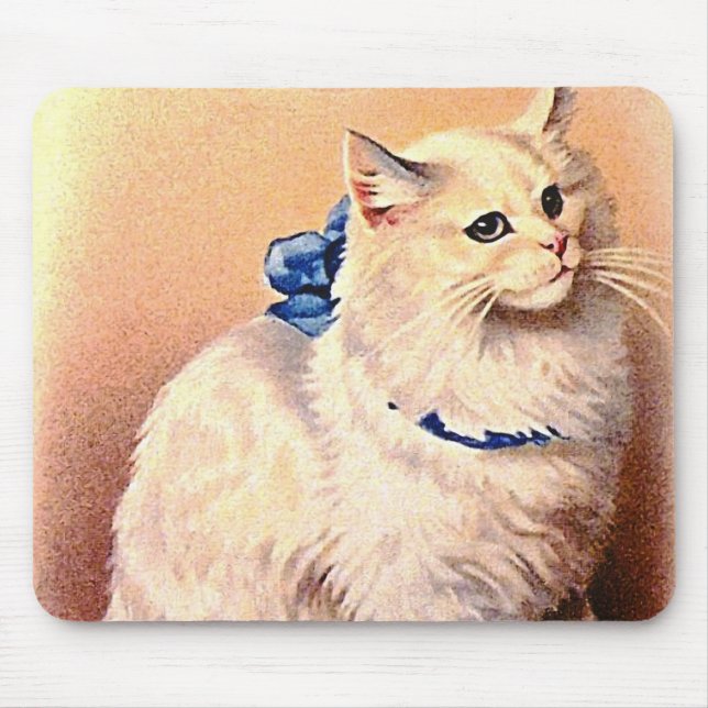 Antike Katze mit blauem Schleif Mousepad (Vorne)