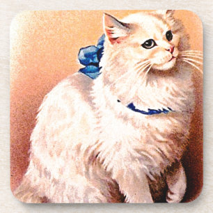 Antike Katze mit blauem Schleif Untersetzer