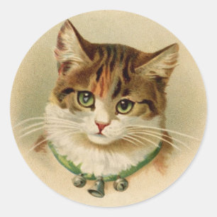 Antike Katze mit Glocken Aufklebern Runder Aufkleber