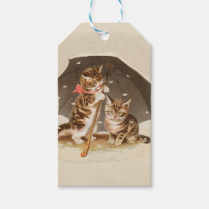 Antike Katzen unter einem Regenschirm Vintage-Katz Geschenkanhänger