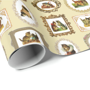 Antike Katzenbilder in Rahmen Geschenkpapier