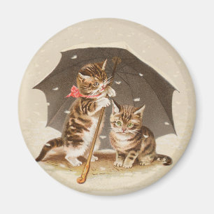 Antike Katzenkunst mit Vintage-Kätzchen unter eine Magnet