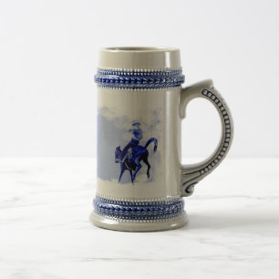 Antike Keramik-Steinkanne mit bockendem Bronco Bierglas