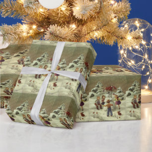 Antike Kinder beim Bau eines Schneemanns Geschenkpapier