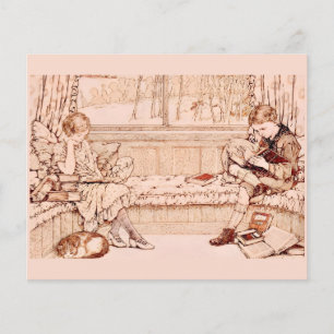 Antike Kinder beim gemütlichen Lesen Illustration Flyer