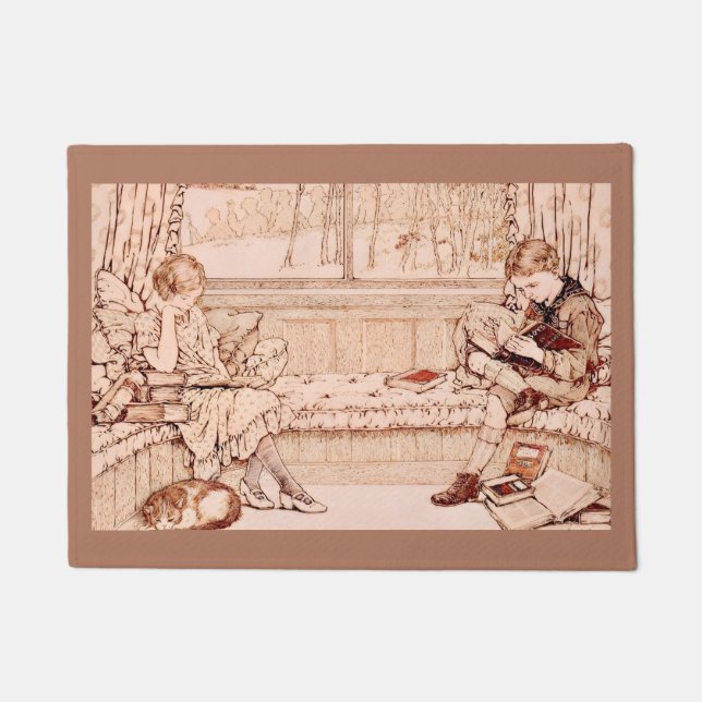 Antike Kinder beim gemütlichen Lesen Illustration Fußmatte (Vorderseite)