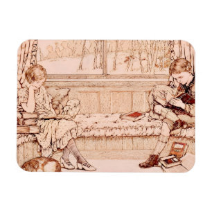 Antike Kinder beim gemütlichen Lesen Illustration Magnet