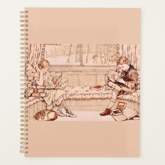 Antike Kinder beim gemütlichen Lesen Illustration Planer (Vorderseite)