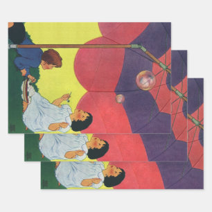 Antike Kinder blasen Seifenblasen unter einem Rege Geschenkpapier Set