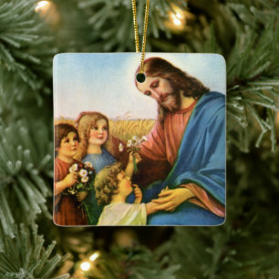 Antike Kinder bringen Jesus Christus Blumen Keramikornament