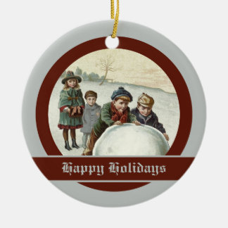 Antike Kinder, die im Winter spielen Keramik Ornament