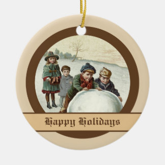 Antike Kinder, die im Winter spielen Keramik Ornament