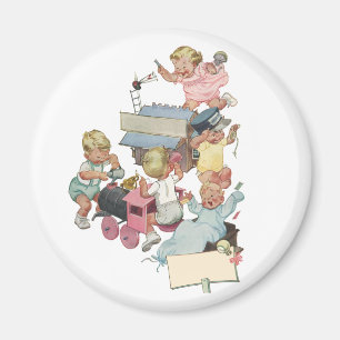 Antike Kinder haben Spaß beim Spielen mit Spielzeu Magnet