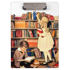 Antike Kinder lesen Bibliotheksbücher Klemmbrett
