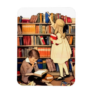 Antike Kinder lesen Bibliotheksbücher Magnet