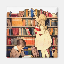 Antike Kinder lesen Bibliotheksbücher Magnet