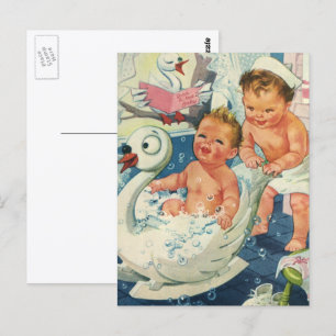 Antike Kinder spielen mit Blasen in einer Schwanen Postkarte