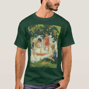 Antike Kinder spielen mit Segelbootspielzeug Somme T-Shirt