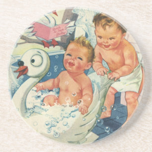 Antike Kinder spielen mit Seifenblasen in einer Sc Untersetzer