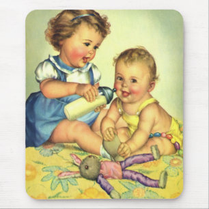 Antike Kinder, süße glückliche Kleinkinder lächeln Mousepad