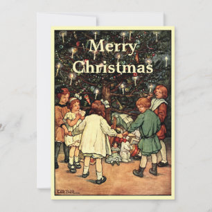 Antike Kinder & Weihnachtsbaum Feiertagskarte