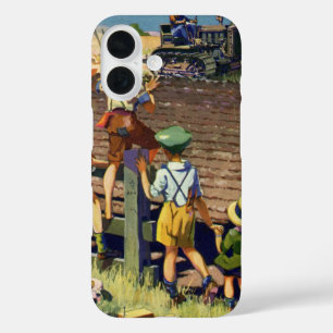 Antike Kinder winken einem örtlichen Bauern auf ei iPhone 16 Hülle