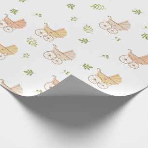 Antike Kinderwagen Wasserfarbe Babyparty Neutral Geschenkpapier